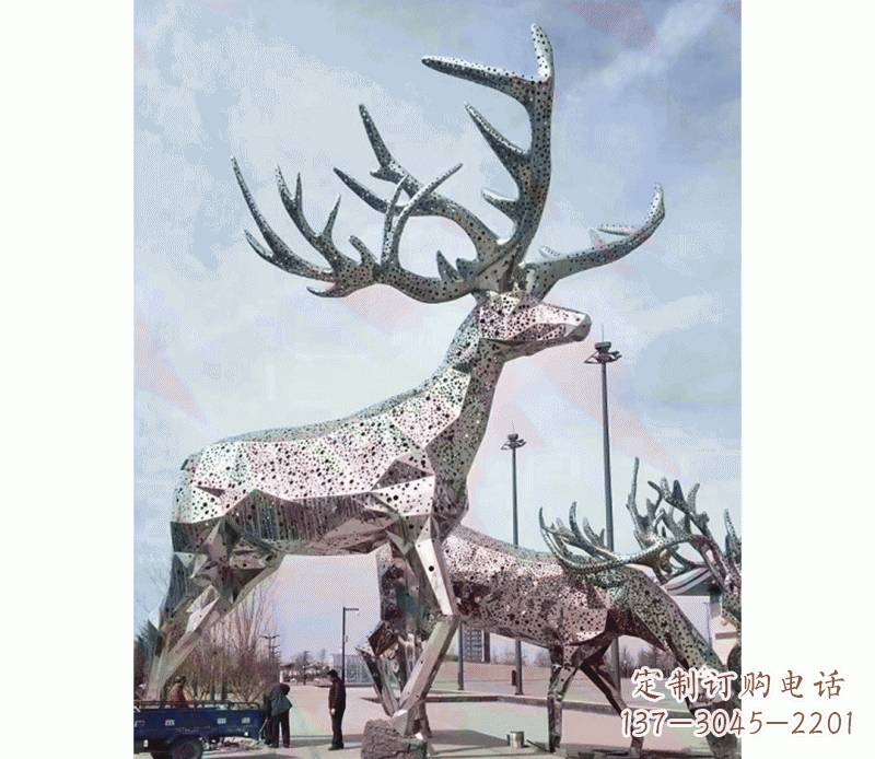 福建大型不锈钢梅花鹿摆件雕塑