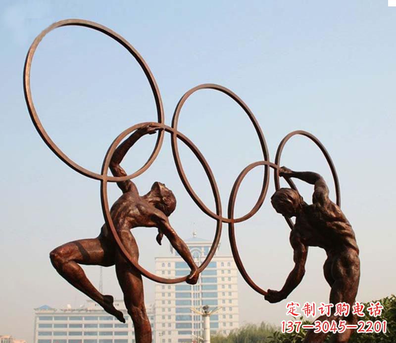 福建奥运五环和运动员铜雕