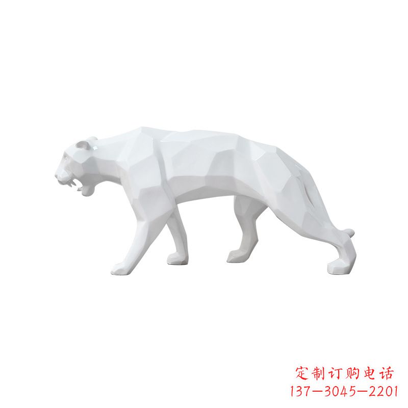 福建白色几何面抽象豹子玻璃钢雕塑