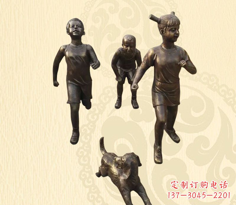 福建奔跑的儿童和小狗小品铜雕