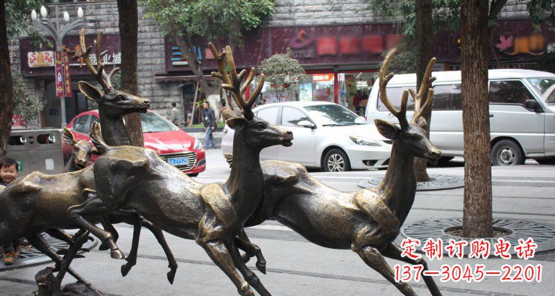 福建奔跑的梅花鹿街边景观铜雕