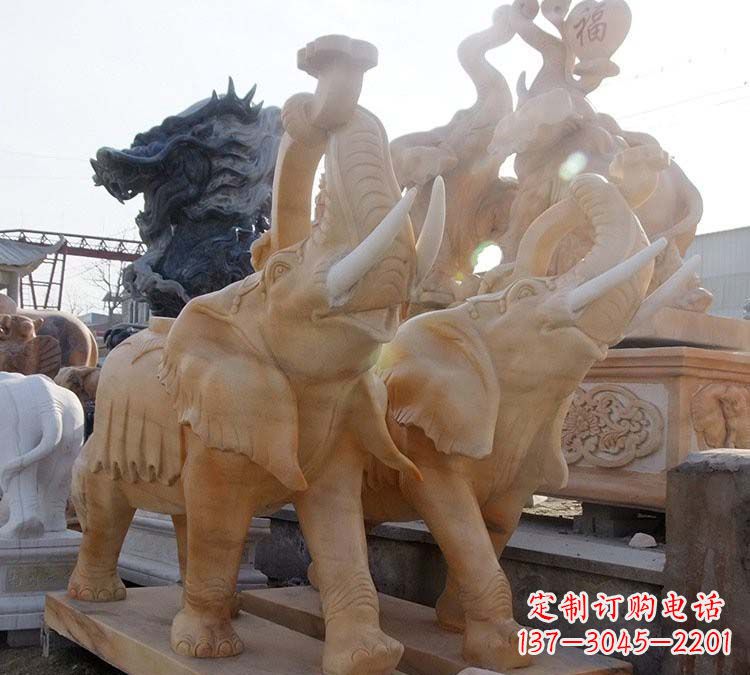 福建鼻卷如意大象石雕