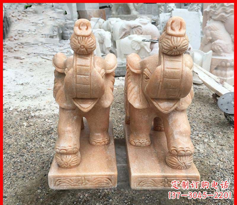 福建鼻卷绣球的小象石雕
