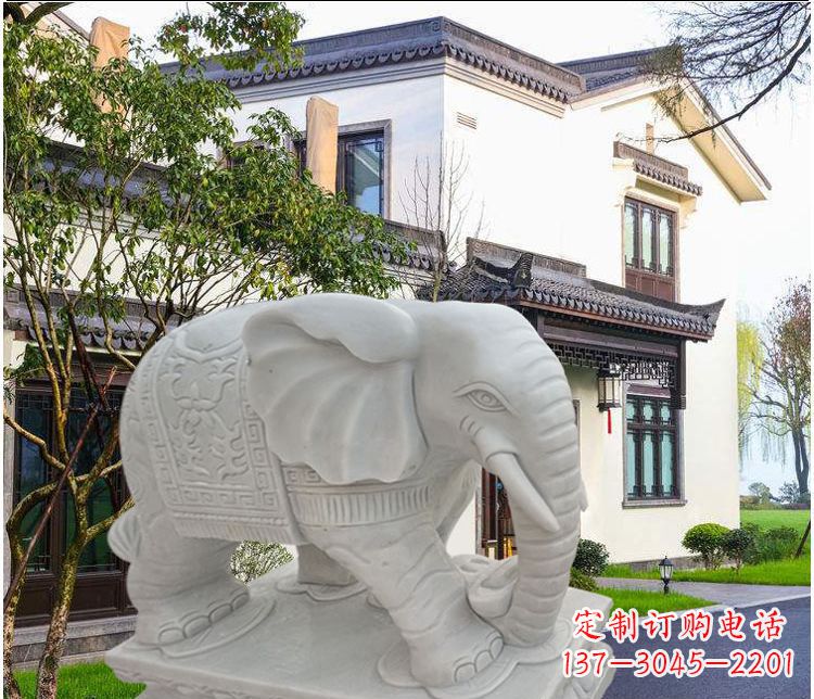福建鼻卷元宝的大象汉白玉门口石雕