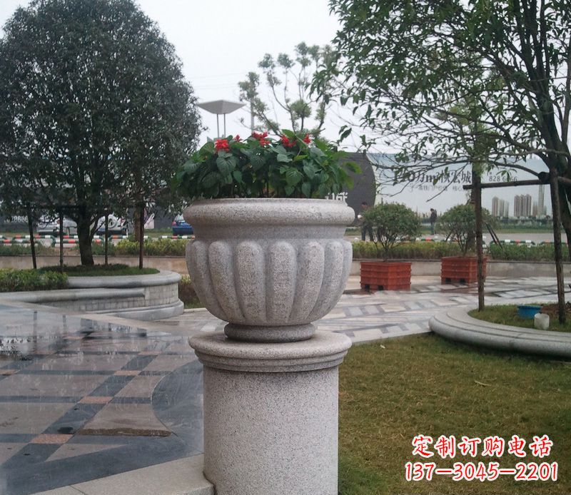 福建别墅景观大理石花盆石雕 (2)