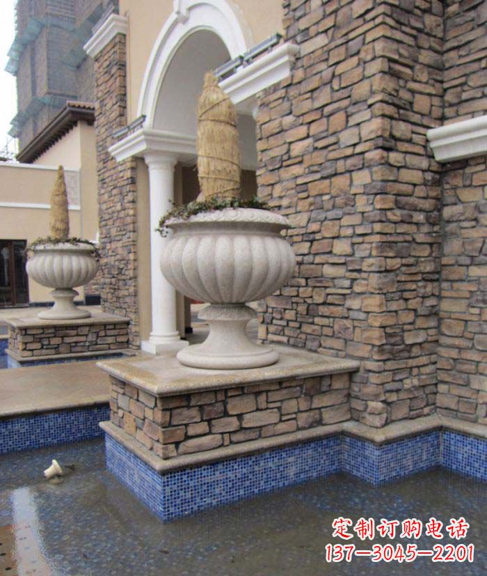 福建别墅景观大理石花盆石雕