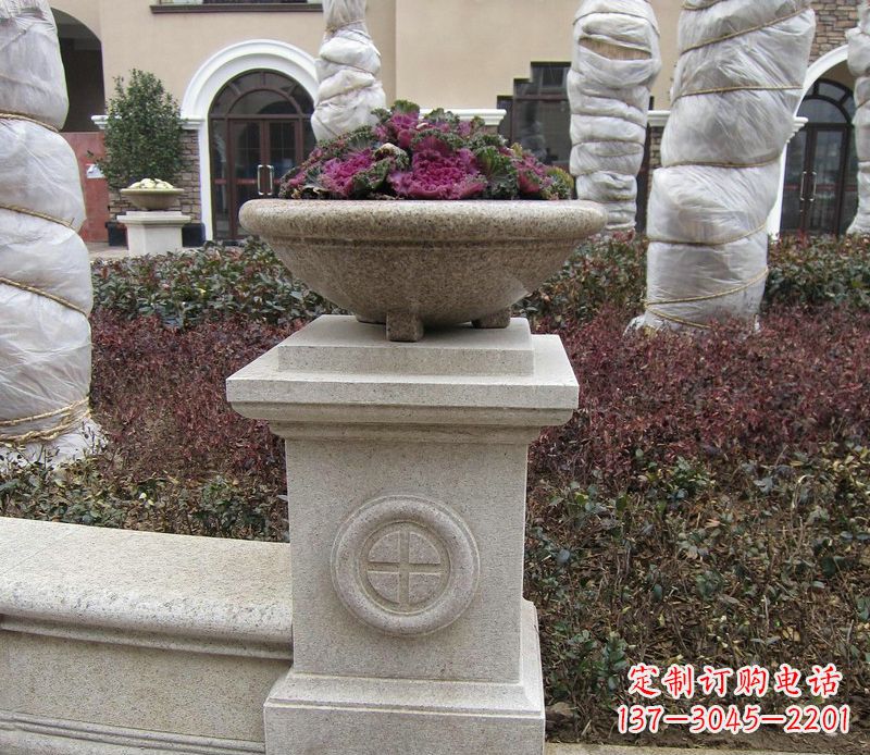 福建别墅景观大理石花盆石雕_2