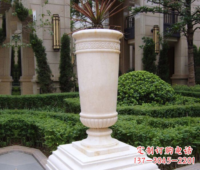 福建别墅景观汉白玉花盆石雕