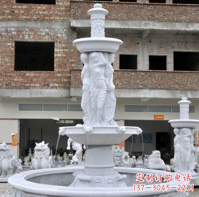 福建别墅景观汉白玉西方人物喷泉石雕