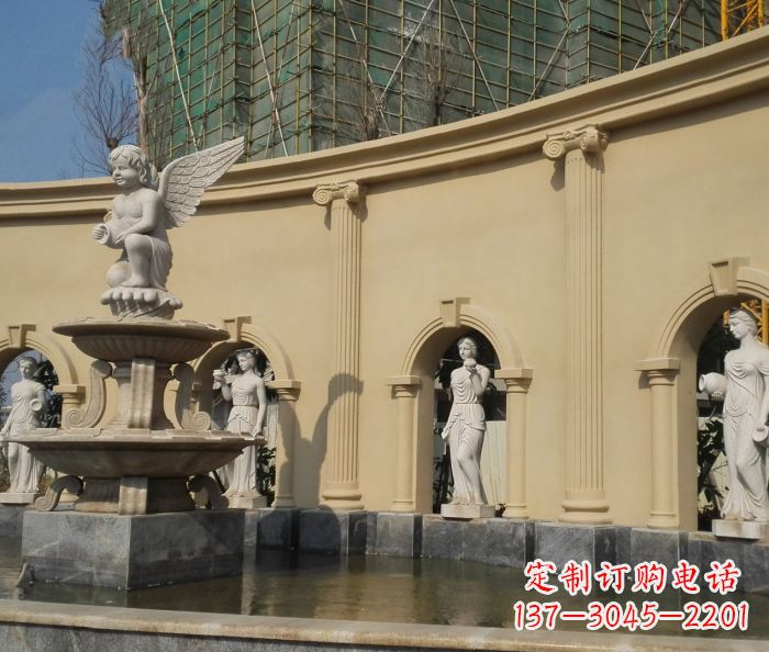 福建别墅景观天使喷泉石雕 (3)