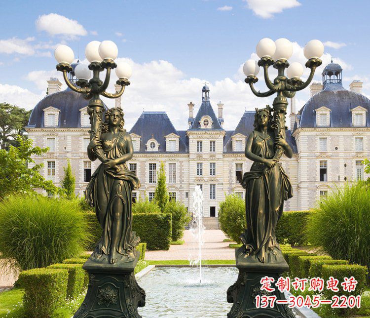 福建别墅景观西方女人路灯铜雕塑