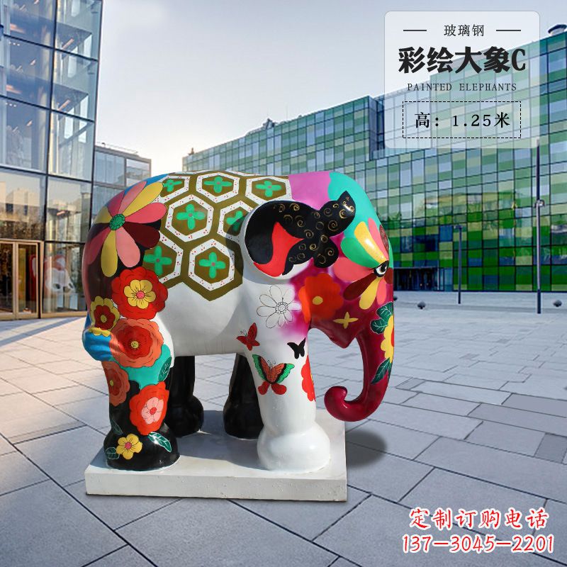 福建玻璃钢彩绘大象雕塑