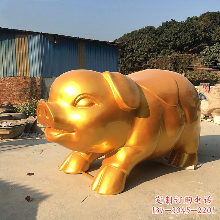 福建玻璃钢大型漆金猪仔雕塑-大型商场美陈动物雕塑