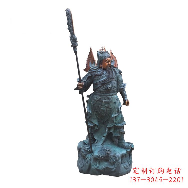 福建玻璃钢仿铜彩绘关公像精美雕塑艺术品