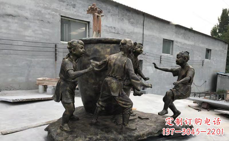福建玻璃钢仿铜古代寓言故事司马光砸缸雕塑