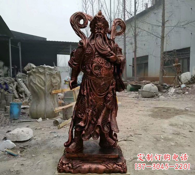 福建玻璃钢仿铜捋须关公雕塑