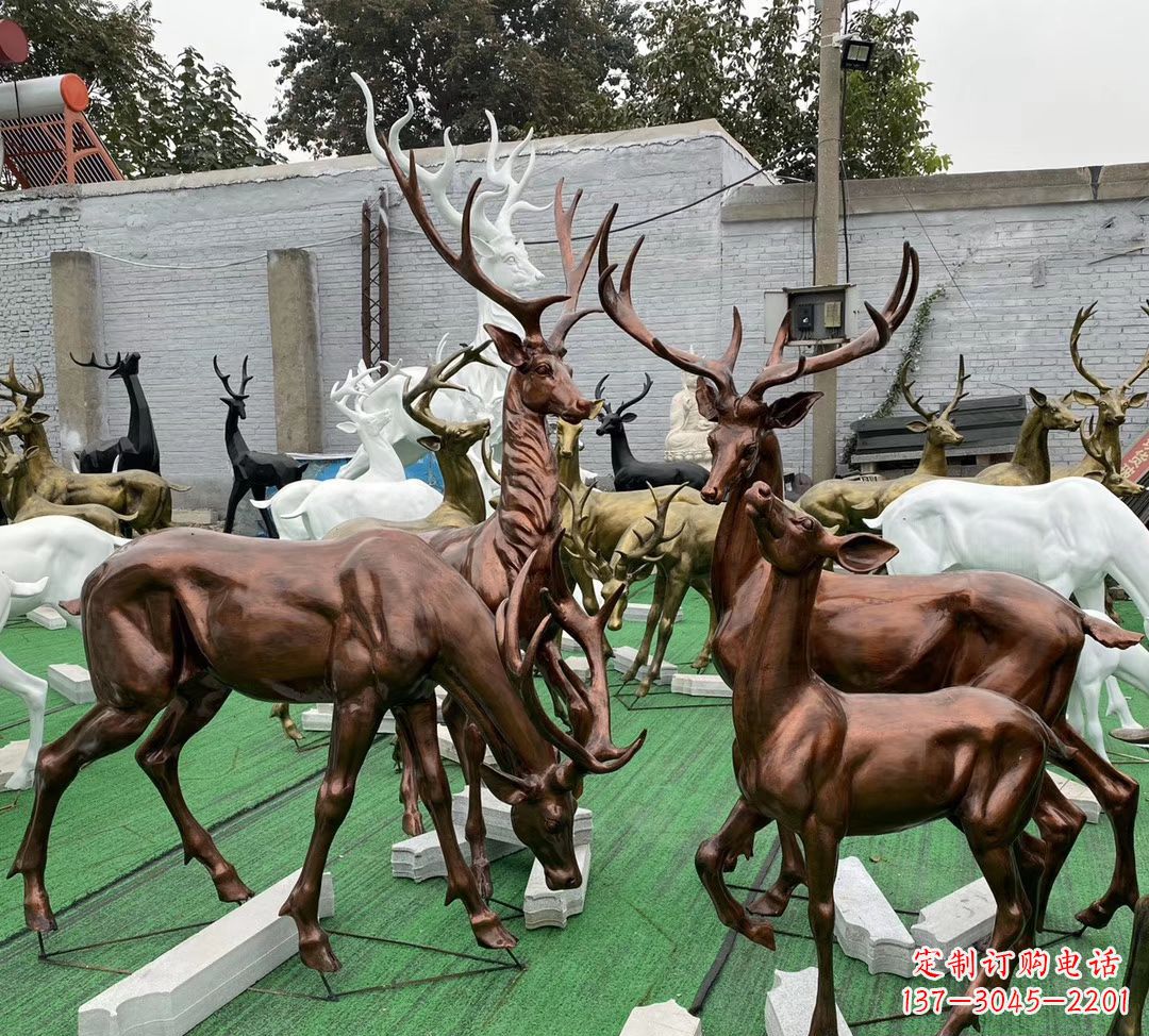 福建玻璃钢仿铜群鹿雕塑公园仿真动物雕塑 (9)