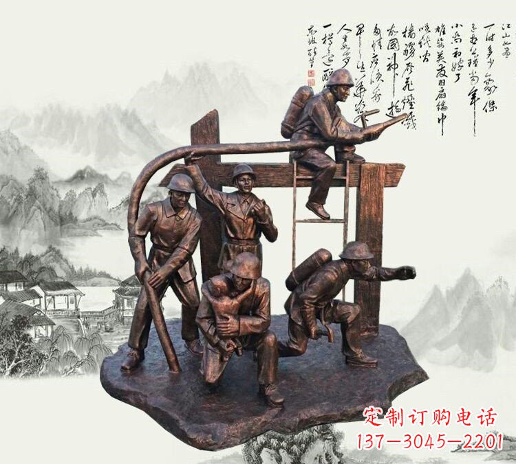 福建玻璃钢仿铜消防员雕塑传承英雄豪情