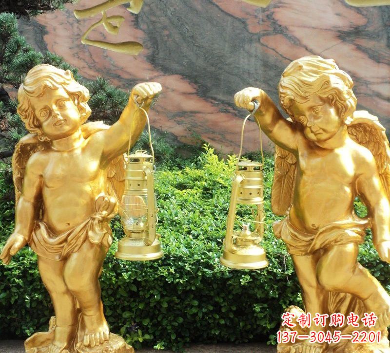 福建玻璃钢仿铜小天使路灯陪伴你安全回家