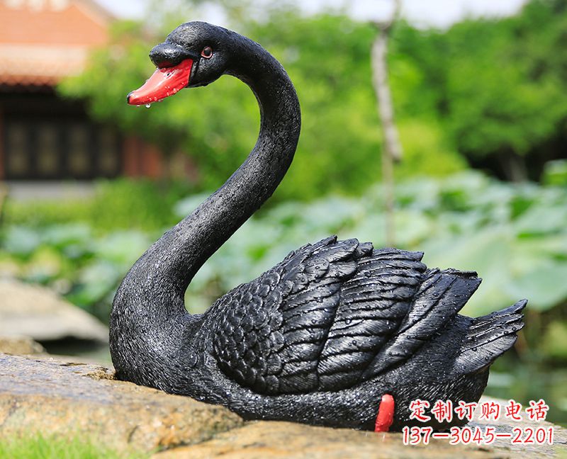福建玻璃钢黑色天鹅雕塑-公园园林动物摆件