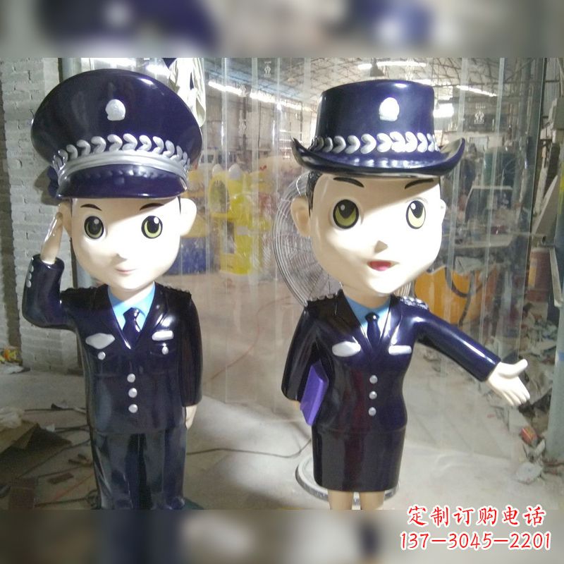 福建玻璃钢卡通警察雕塑