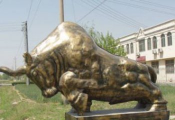 福建黄铜斗牛雕像