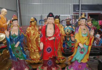 福建玻璃钢佛像彩绘西方三圣雕塑