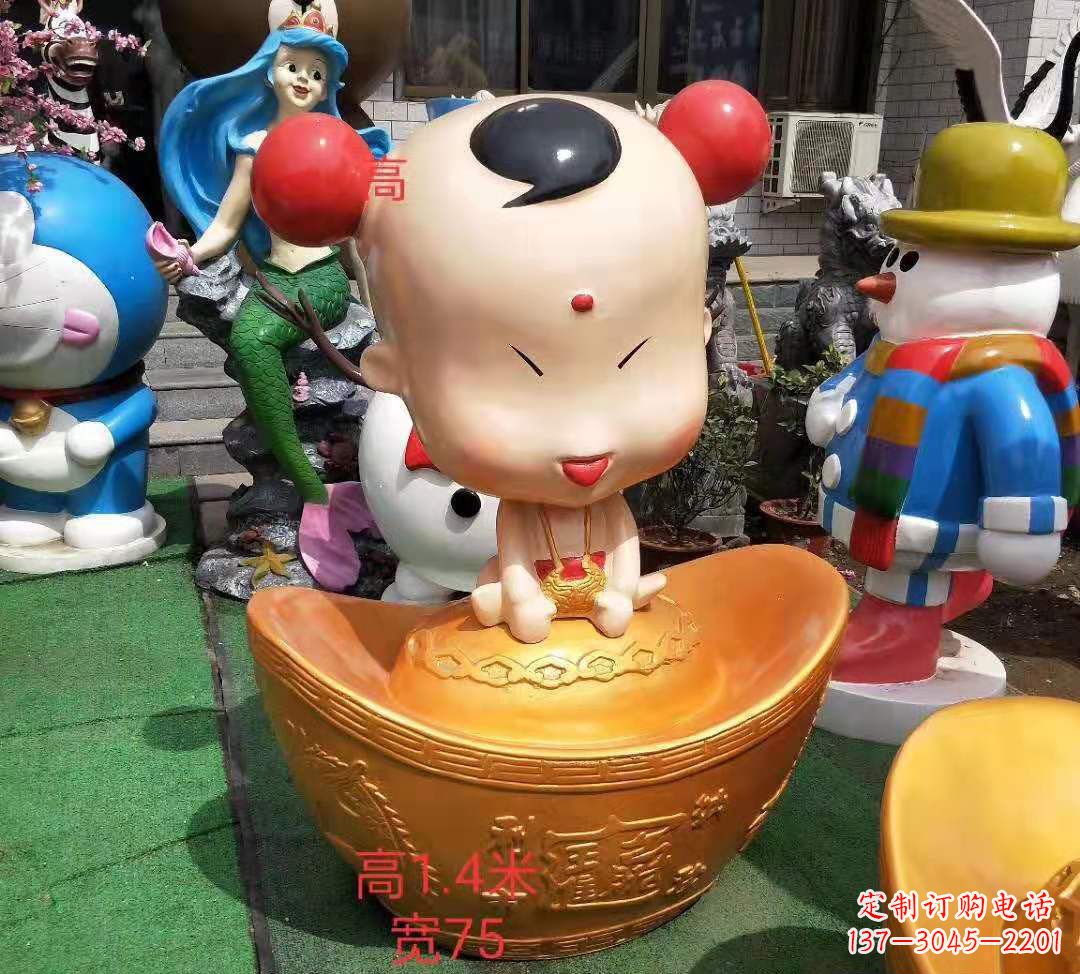 福建玻璃钢元宝娃娃雕塑招财进宝