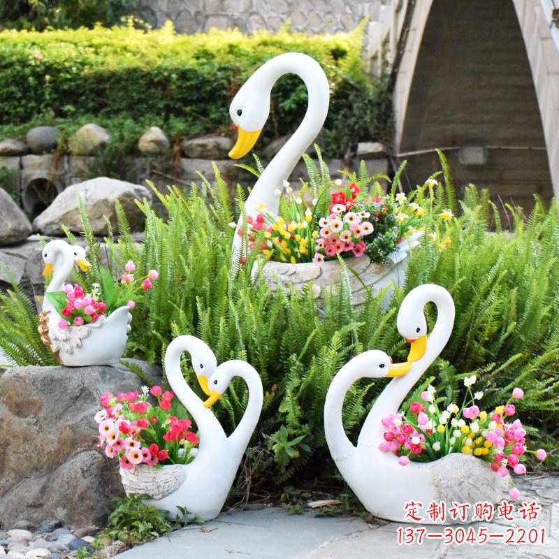 福建玻璃钢天鹅花盆雕塑