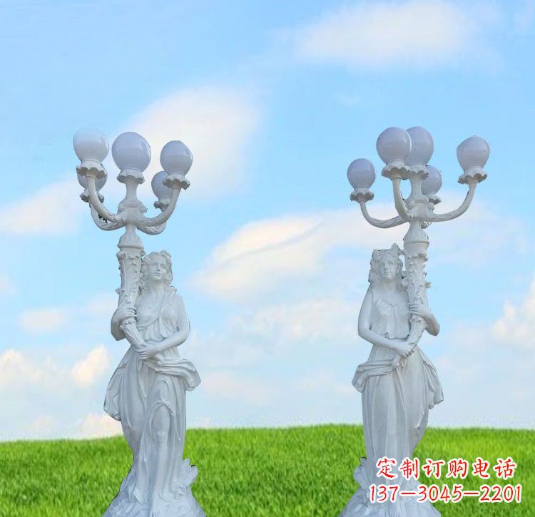福建美女雕塑玻璃钢西方美女路灯的艺术精髓