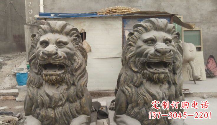 福建玻璃钢西洋趴狮仿铜动物雕塑
