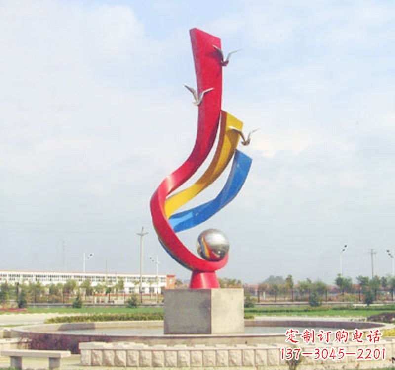 福建不锈钢彩色海鸥海浪雕塑——美丽传承