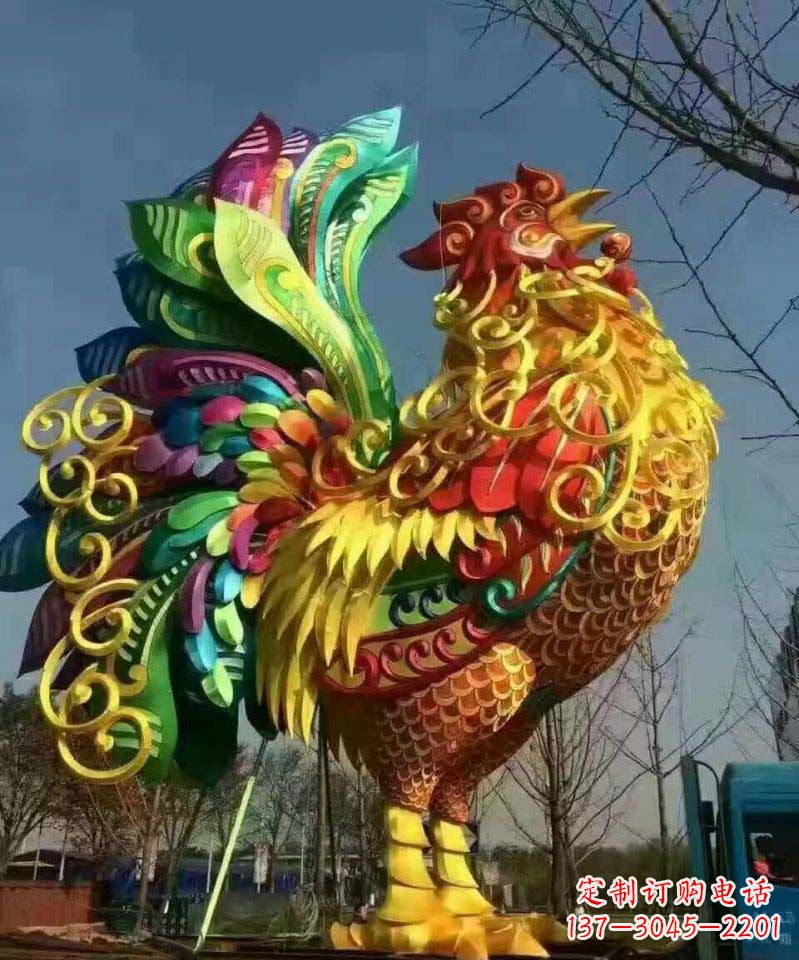 福建不锈钢彩色动物公鸡雕塑