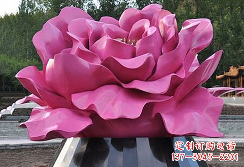 福建不锈钢彩色牡丹花雕塑美丽的艺术品