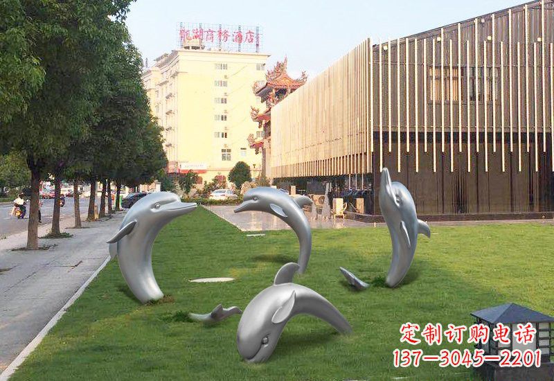 福建不锈钢草地海豚雕塑