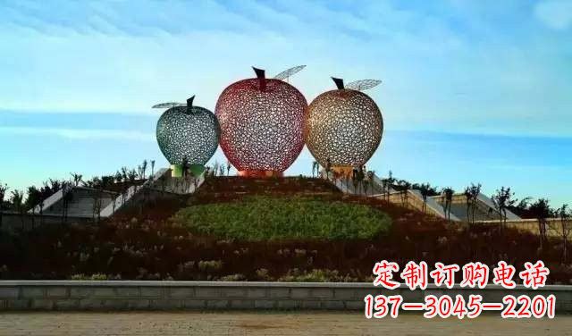福建不锈钢城市彩色镂空苹果雕塑