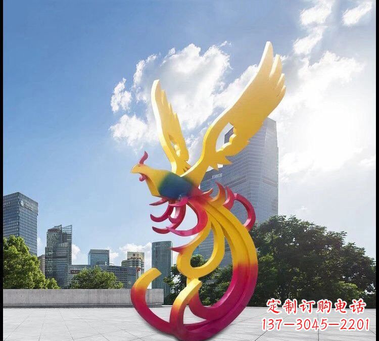 福建绚丽多彩的不锈钢凤凰雕塑