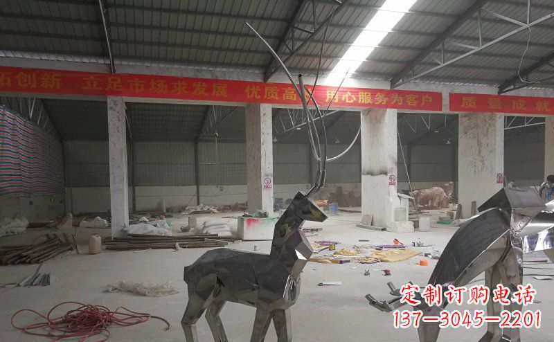 福建不锈钢抽象几何麋鹿动物雕塑