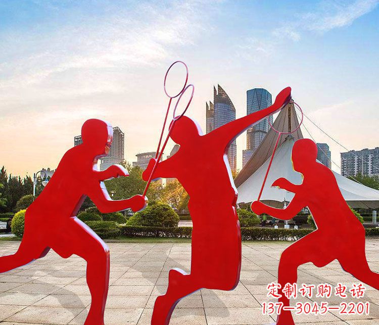 福建不锈钢抽象剪影打羽毛球人物雕塑