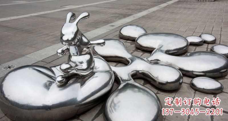 福建不锈钢抽象兔子和水滴广场雕塑