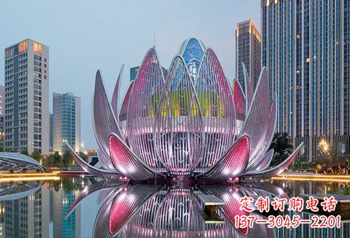 福建不锈钢灯光下的荷花雕塑