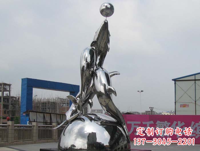 福建不锈钢动物三个海豚雕塑