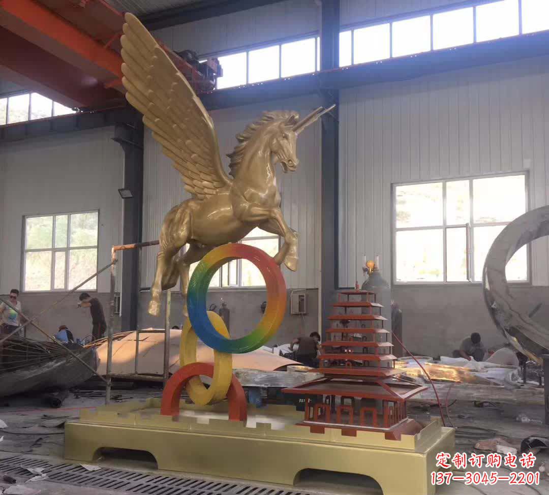 福建不锈钢飞马踩圆圈雕塑精美艺术之作