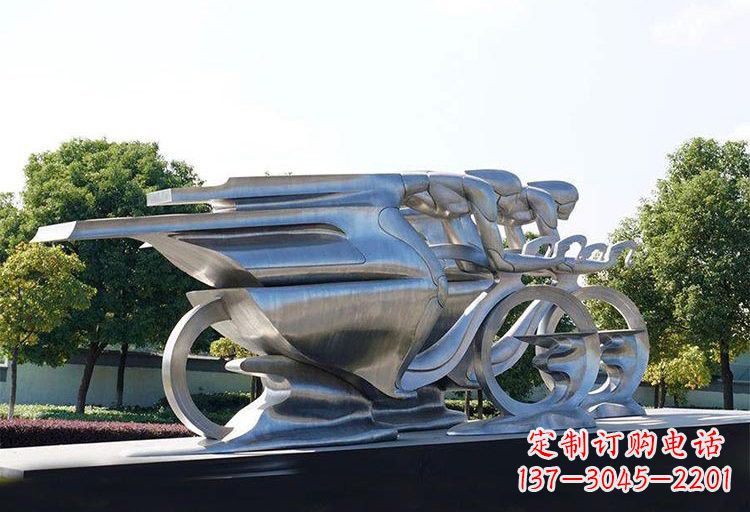 福建不锈钢公园抽象骑自行车人物雕塑