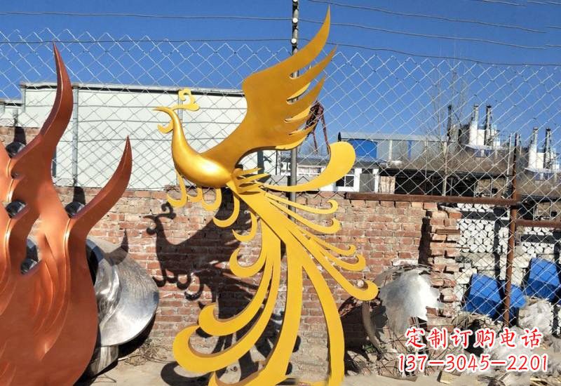 福建不锈钢凤凰雕塑——灿烂金色给予城市温暖