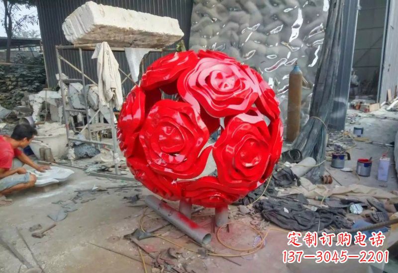 福建不锈钢公园玫瑰花镂空球雕塑