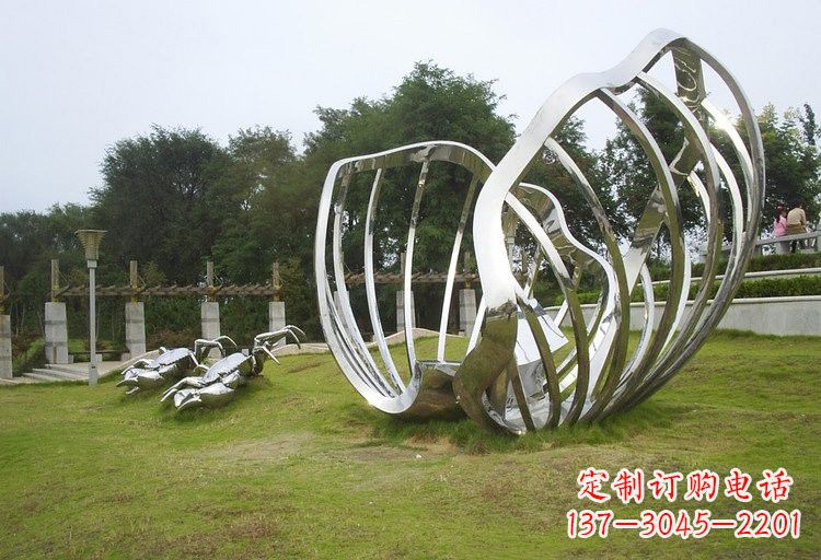 福建不锈钢公园螃蟹和贝壳雕塑