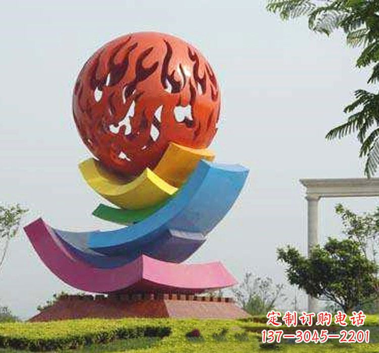 福建不锈钢广场火苗镂空球雕塑
