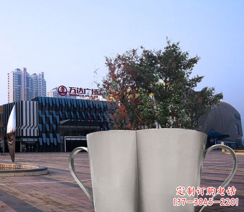 福建不锈钢广场水杯花盆雕塑 (2)