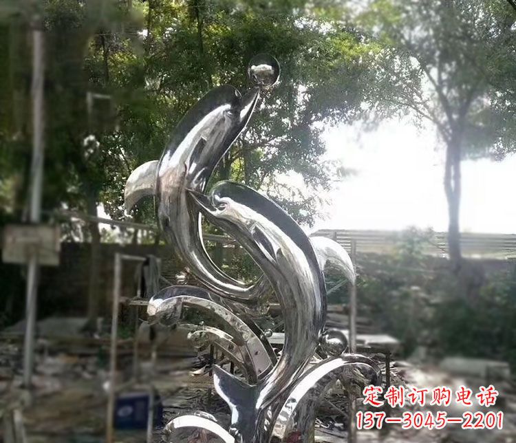 福建不锈钢海豚顶球雕塑